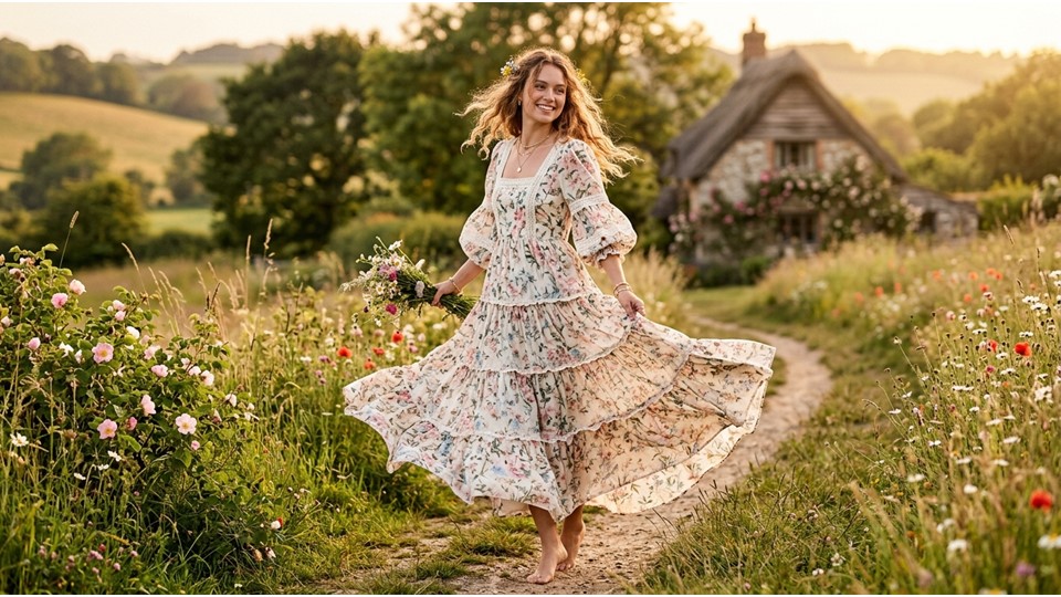 Boho Maxi Dress Pattern: Easy DIY Sewing Ideas & Trendy Styles (2026) 3 Flowing tiered boho maxi dress with soft gathered layers and cottagecore details