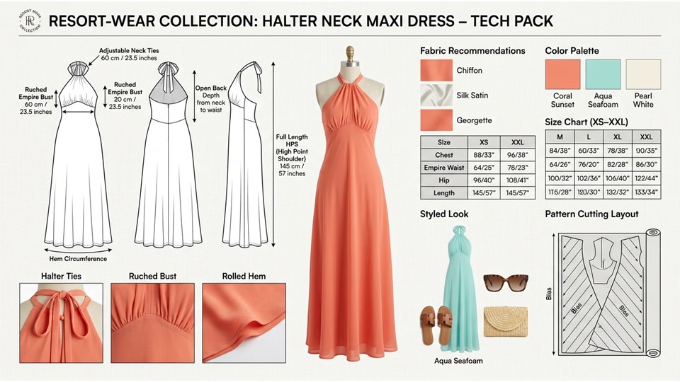 A breezy vacation-ready maxi dress designed for elegant summer resort looks.
