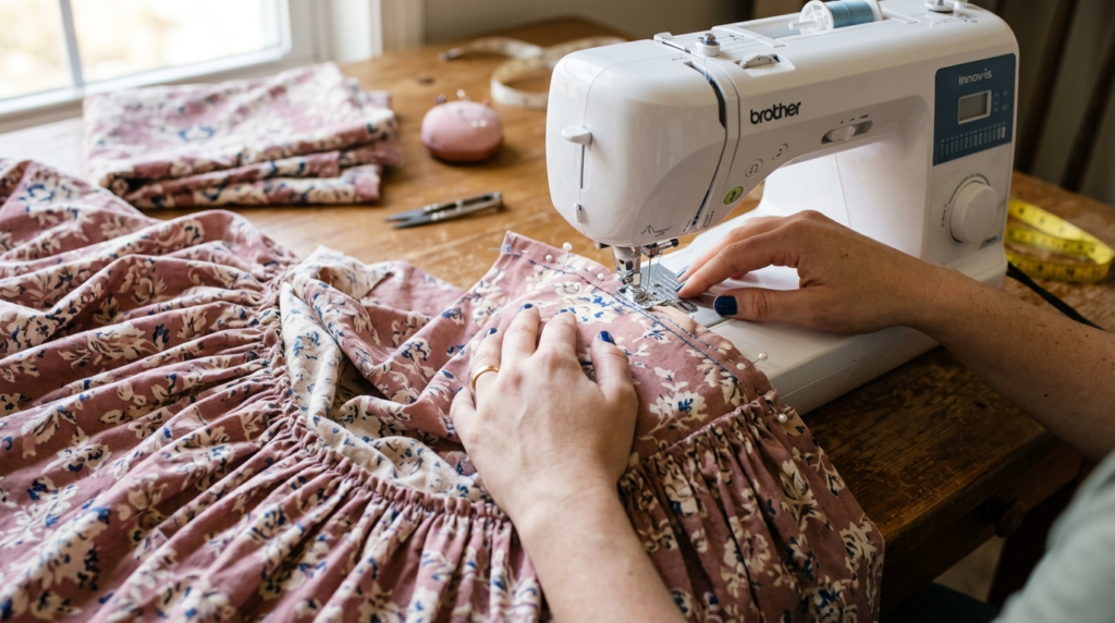 Sewing a DIY maxi dress using a sewing machine