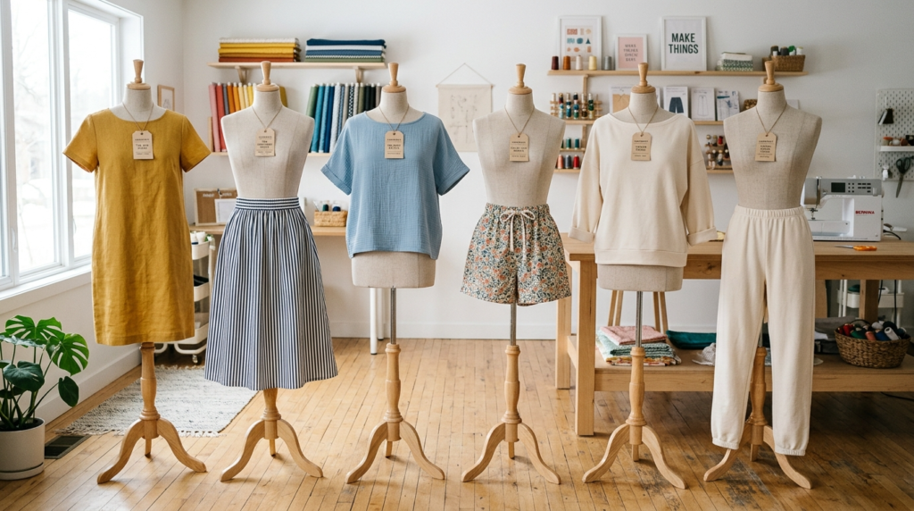 Easy simple clothes patterns for beginners including dresses skirts and tops