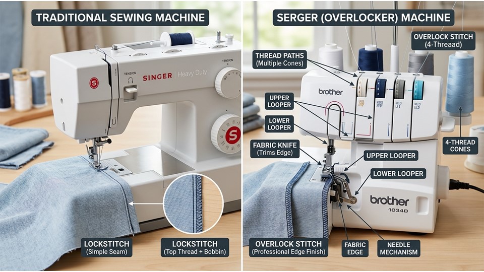How to Use a Serger: A Complete Beginner’s Guide in 2026 2 Comparison showing what a serger is and how it differs from a sewing machine